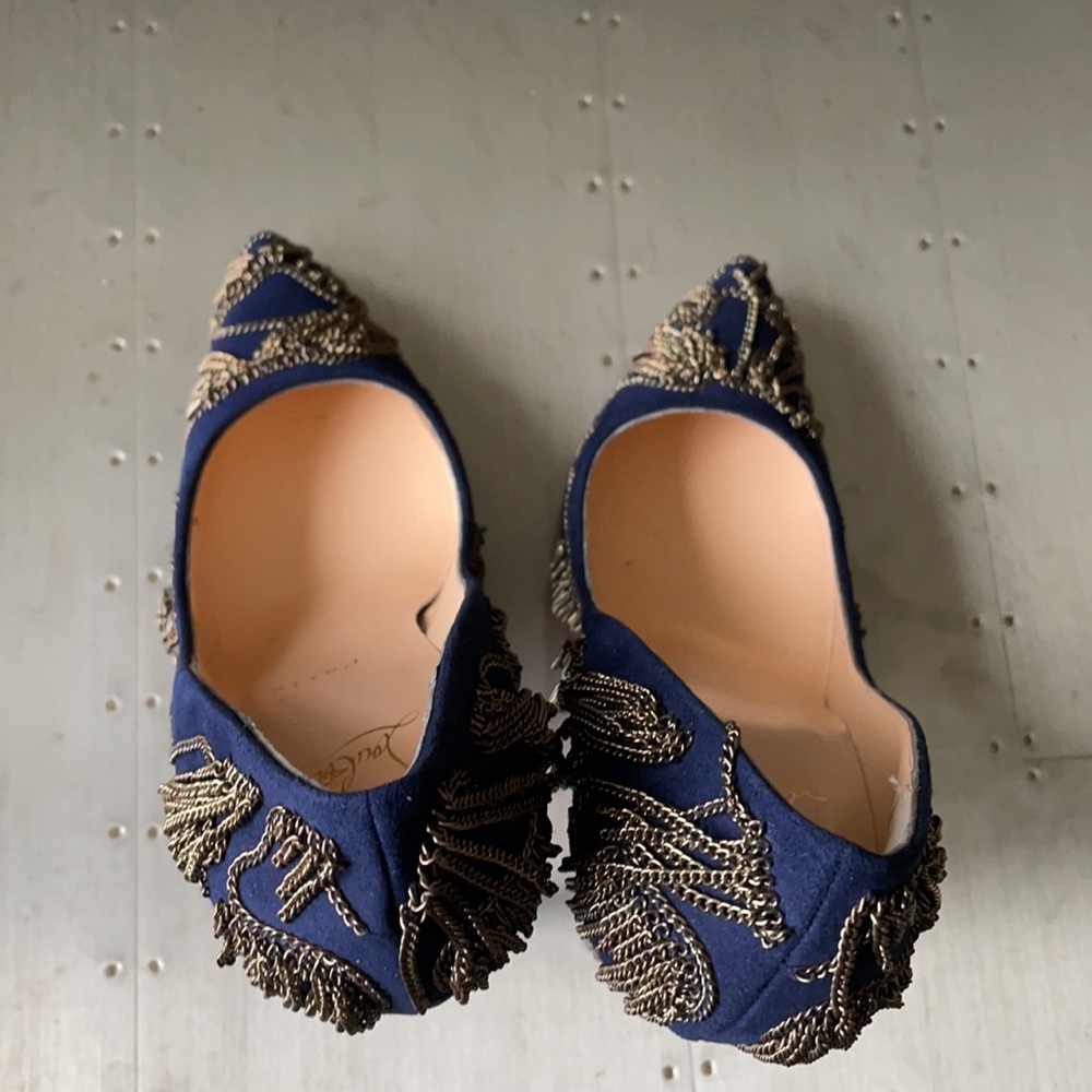 Christian louboutin dollyparty navy satin chain stiletto sz 38 120mm $2495 - Picture 6 of 9